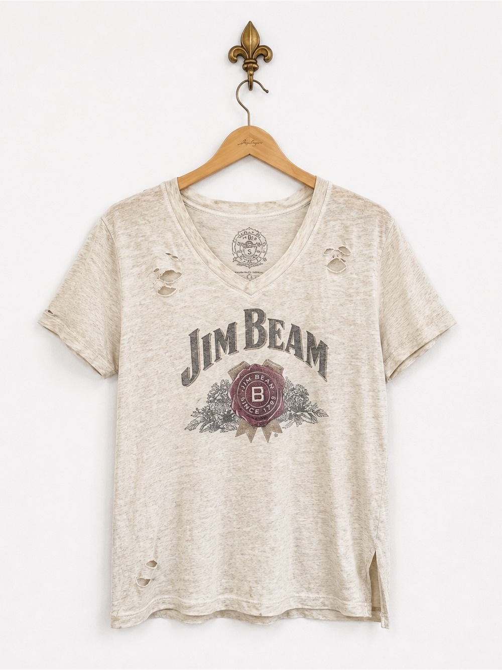 Jim Beam Vintage Inspired Destroyed Distressed Top Tee S